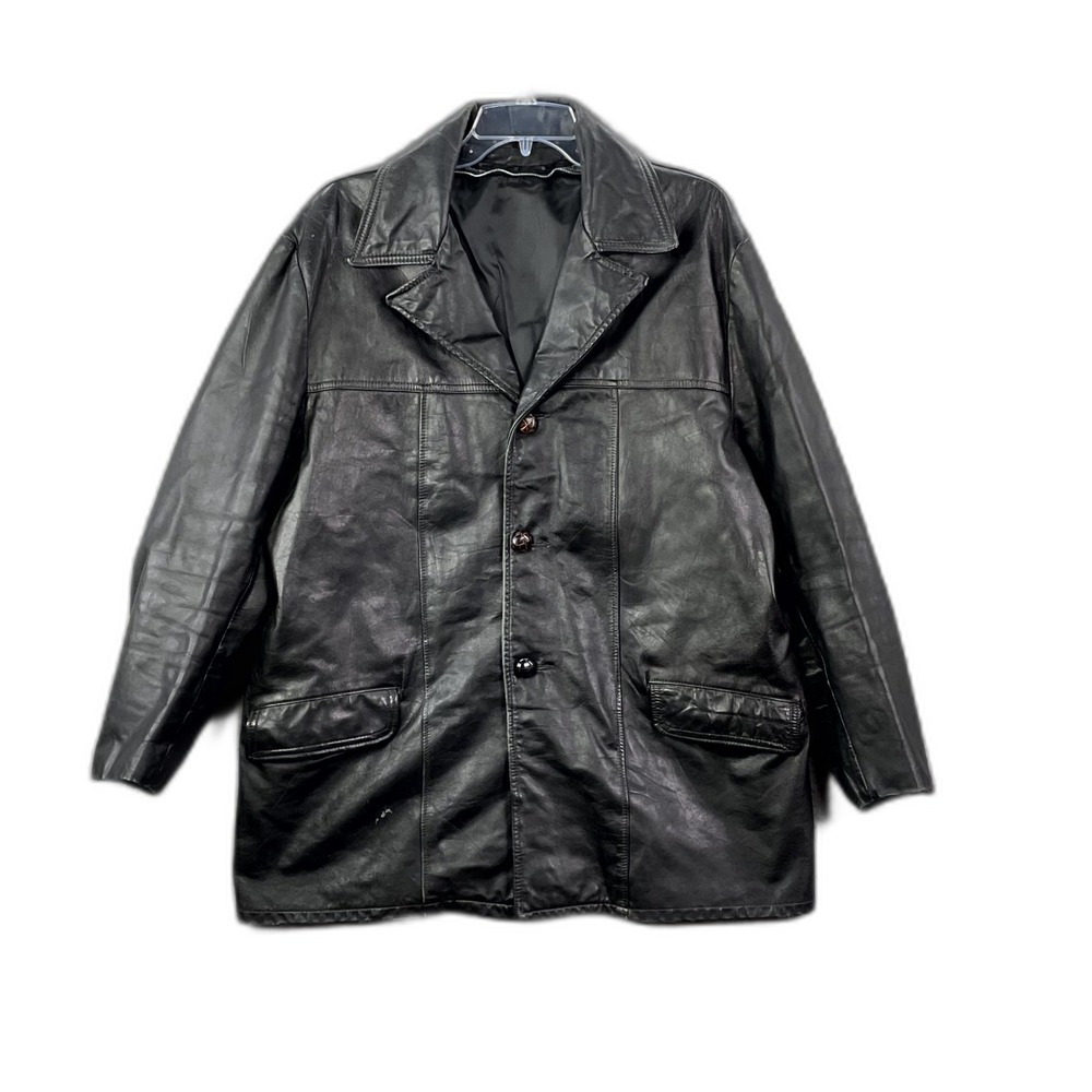 Vintage R. Sherman Leather Jacket Mens 44 Black Single Breasted Streetwear Skate